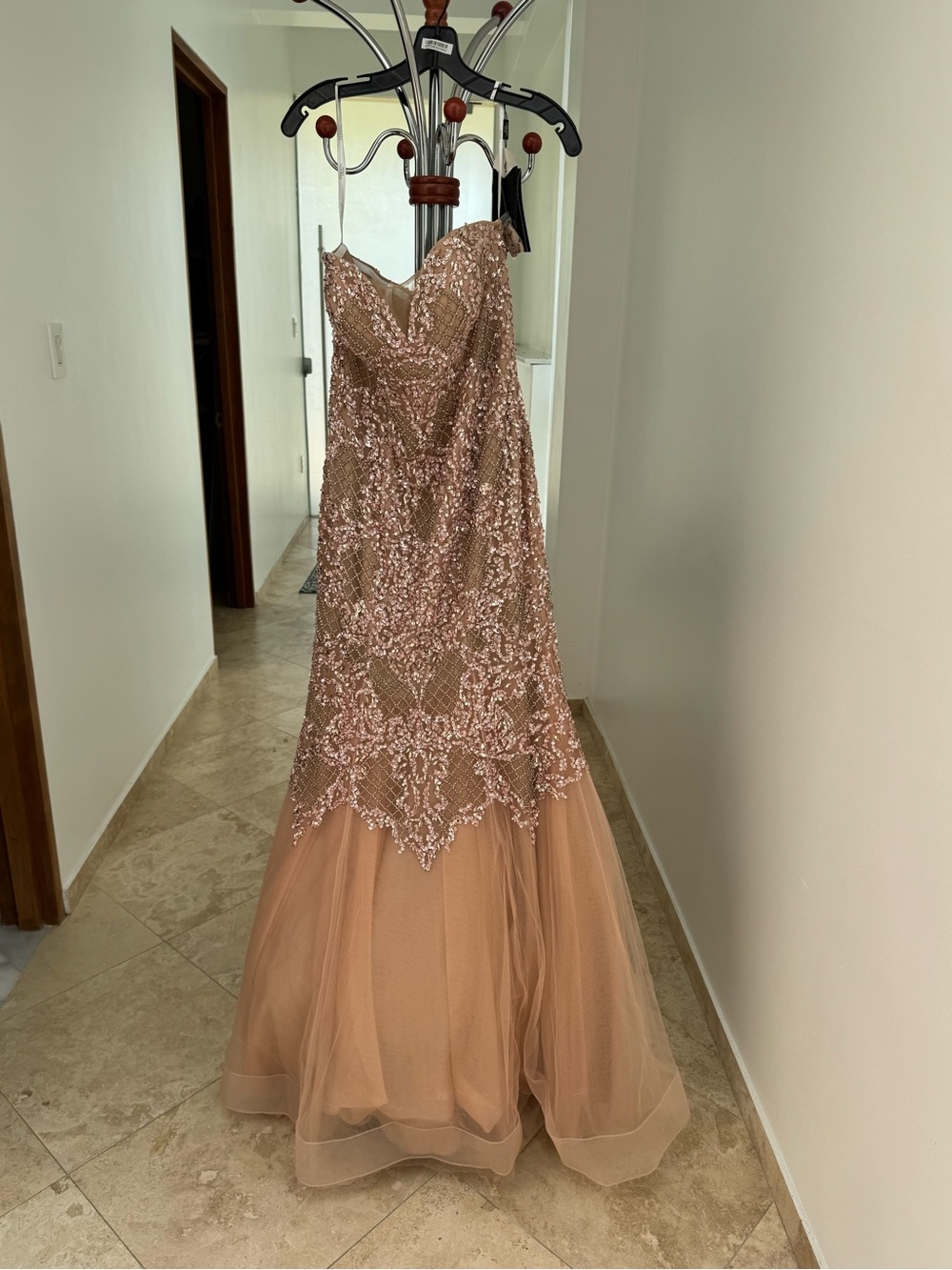 Terani Couture Blush Pink Strapless Beaded Mermaid Gown - Picture 4 of 5
